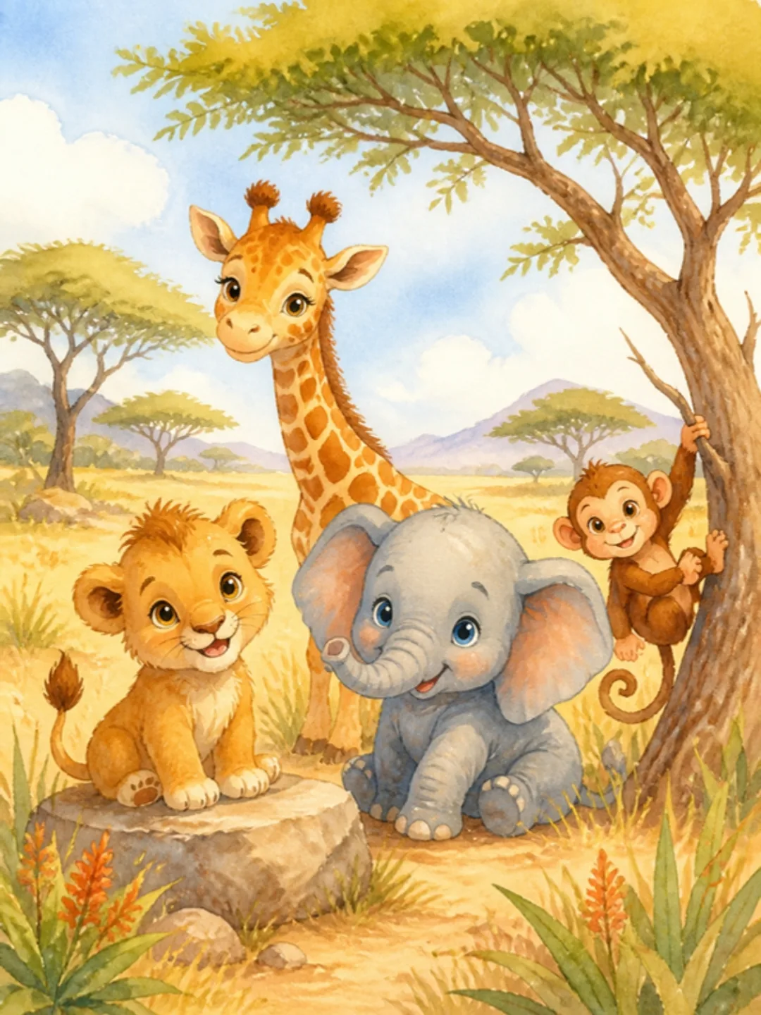 Ilustración de animalitos en la sabana